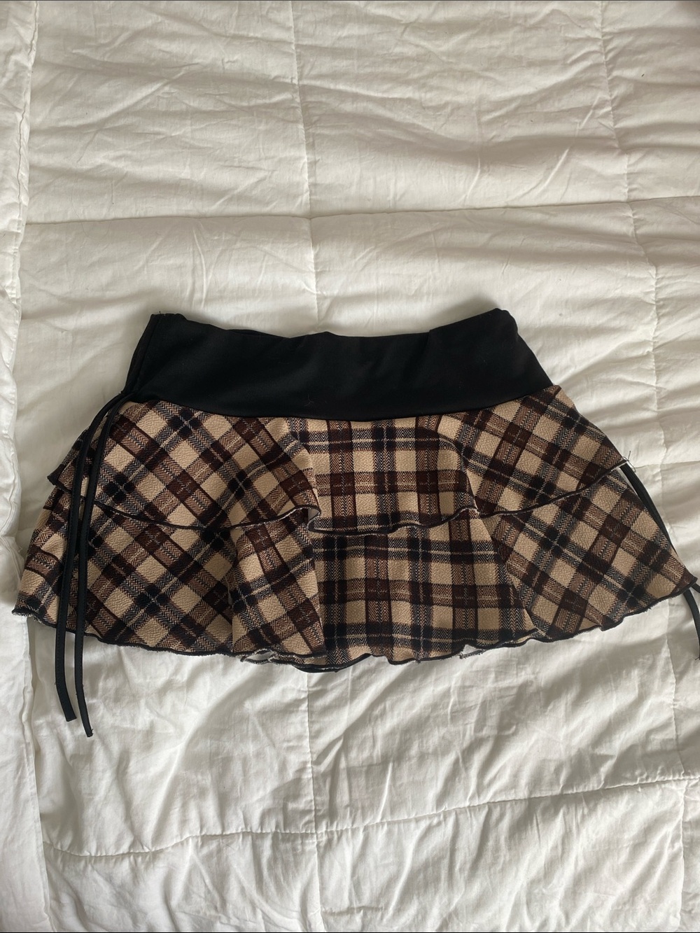 SHEIN Brown and Black Plaid Ruffle Mini Skirt